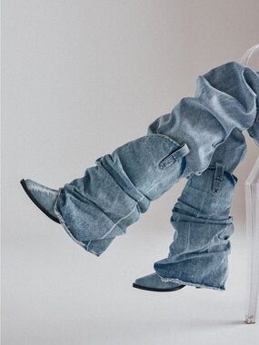 Azalea Wang HAWSTON Denim Western Fold over Boots